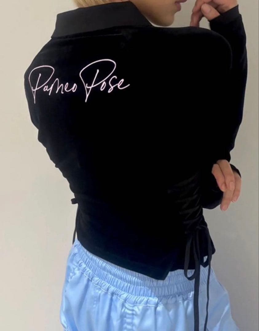 トップス PAMEO POSE Lace Up Velvet Game Shirt