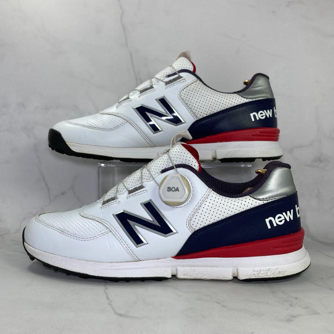 【美品】new balance ゴルフシューズ 26.0㎝ 白/紺/赤