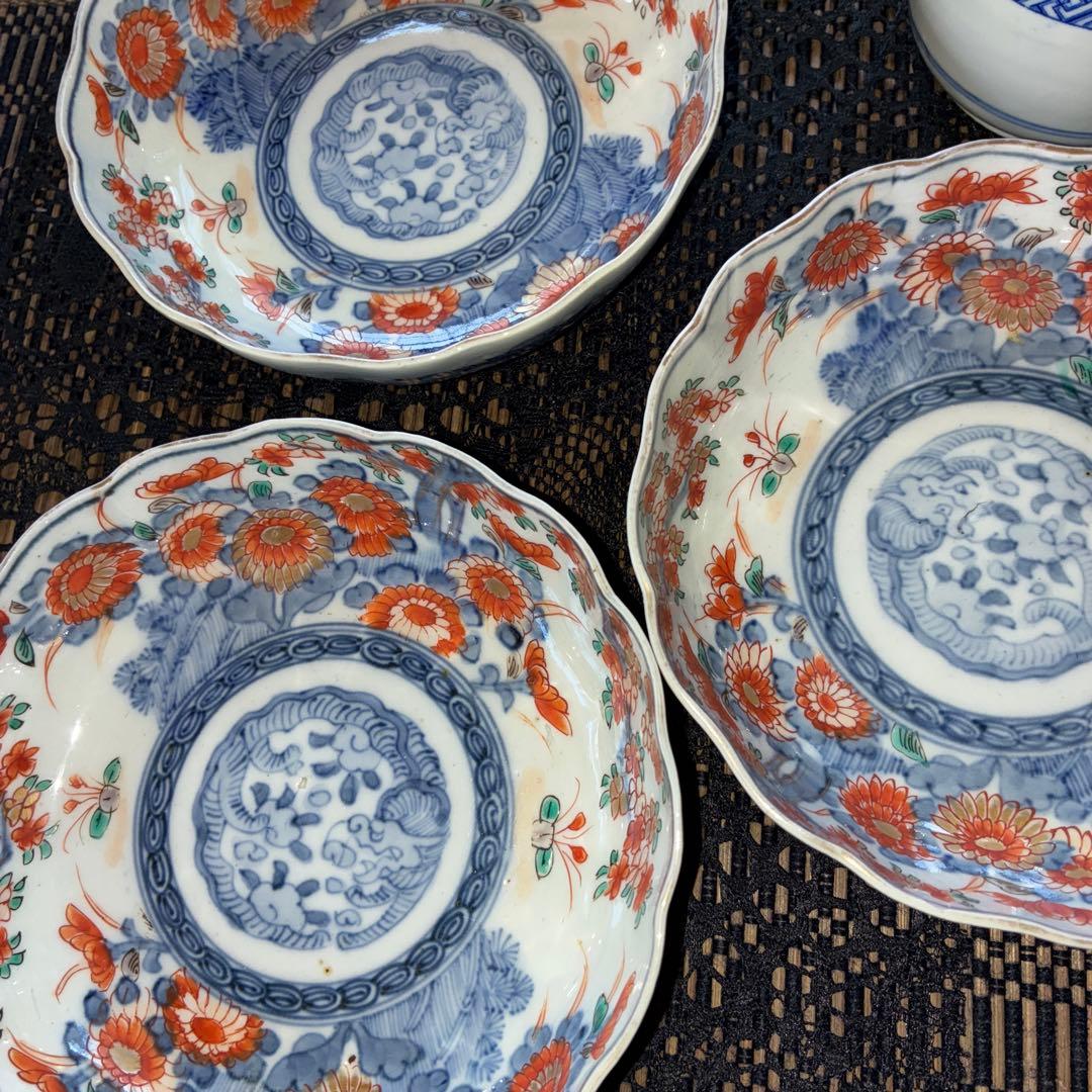 骨董アンティーク器　図柄品良し 古伊万里鱠皿三客