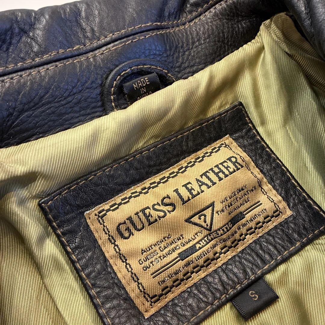 ろ*あ様 90s guess レザージャケット スウィングトップ ブラック 肉厚