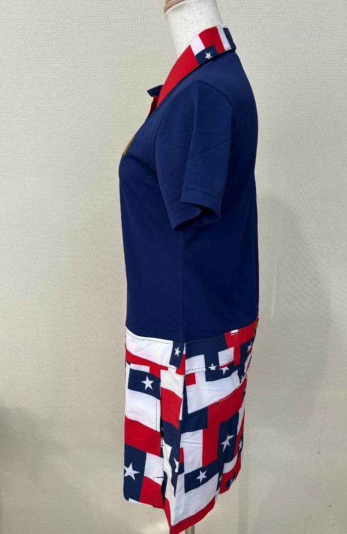 新品タグ付 ラウドマウス ゴルフワンピース M 紺 星条旗 総柄 派手カワ