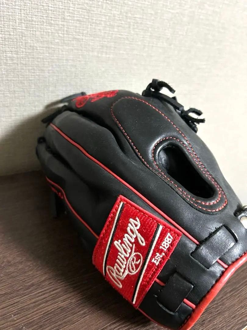 【美品】Rawlings マイクトラウトモデル 軟式グローブ 黒×赤