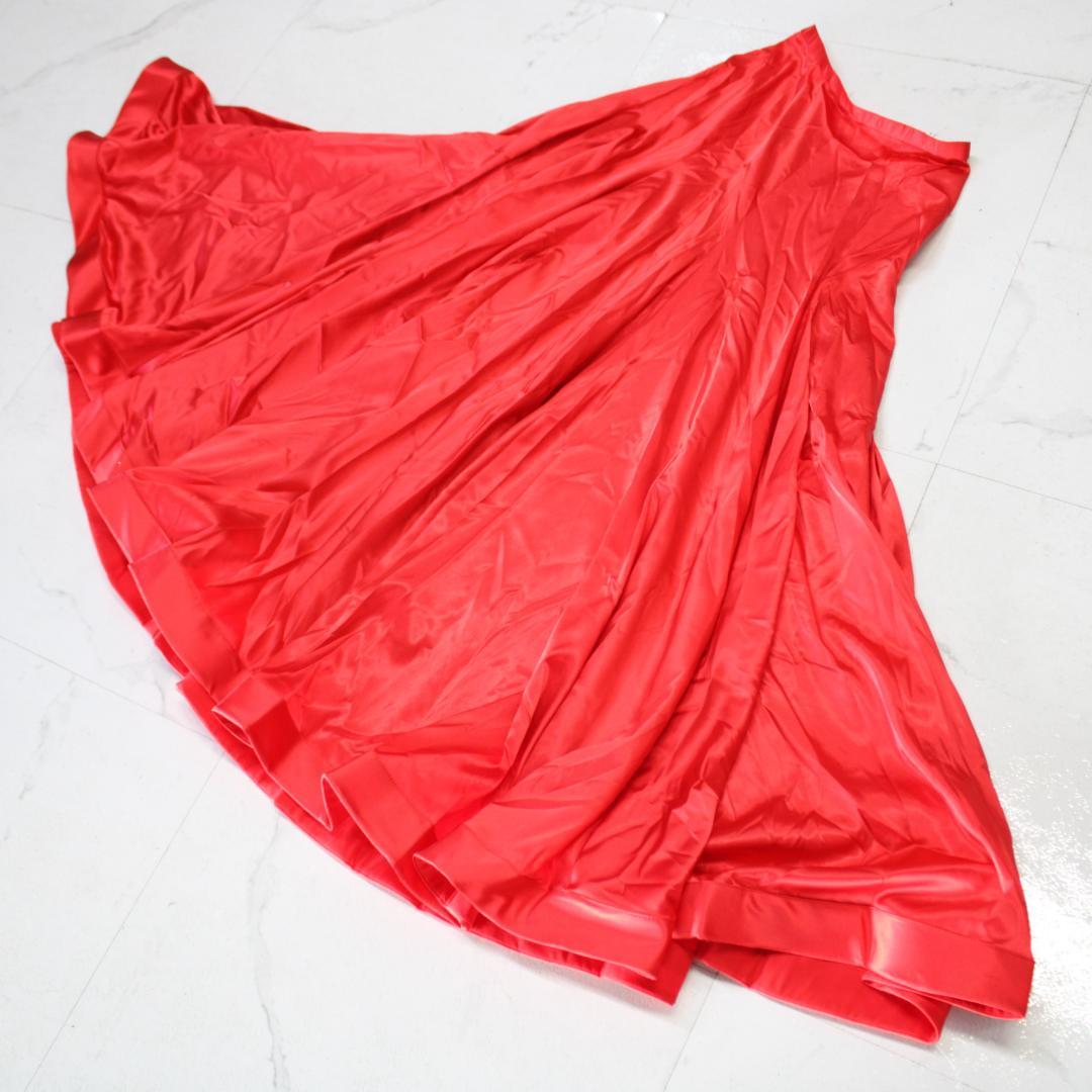 【美品 フラメンコ衣装】レッド ファルダ スカート 赤 光沢 軽い レッスン