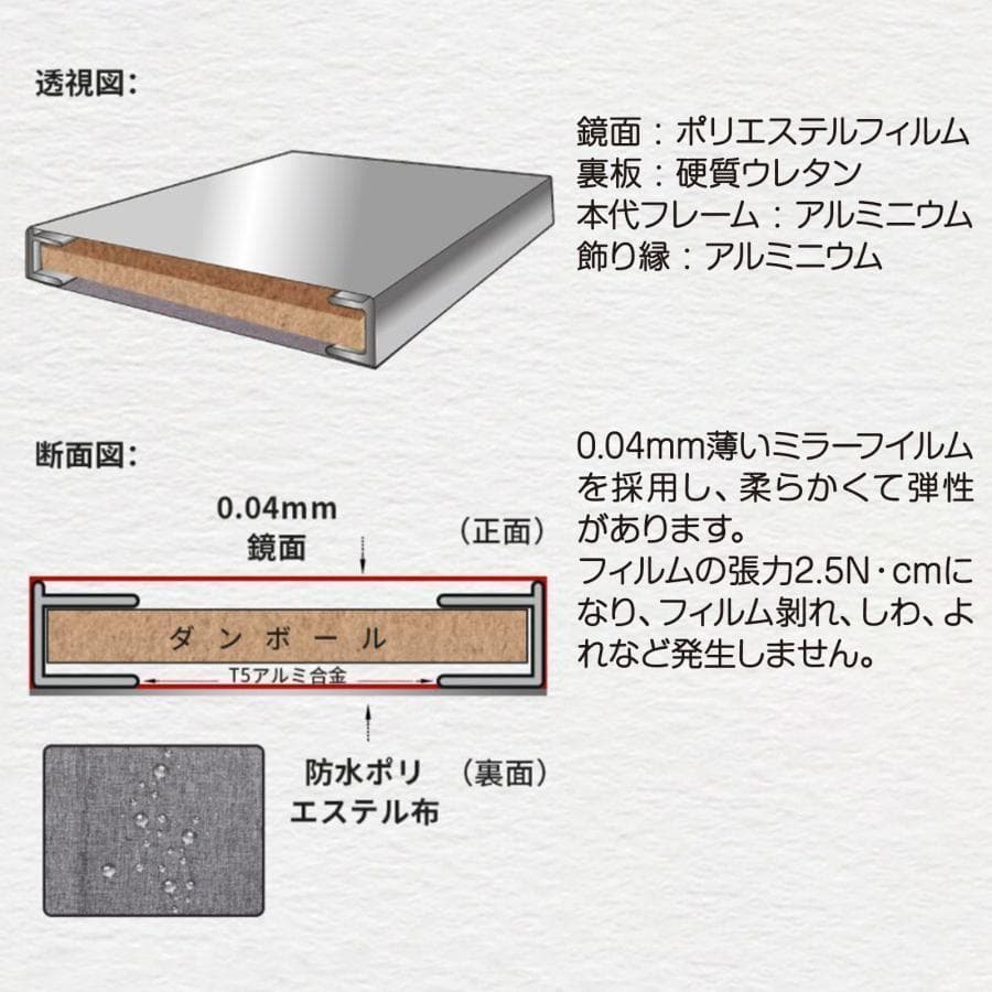 割れない鏡 姿見 全身鏡 フィルムミラー 壁掛け鏡 幅80cm 白 2296