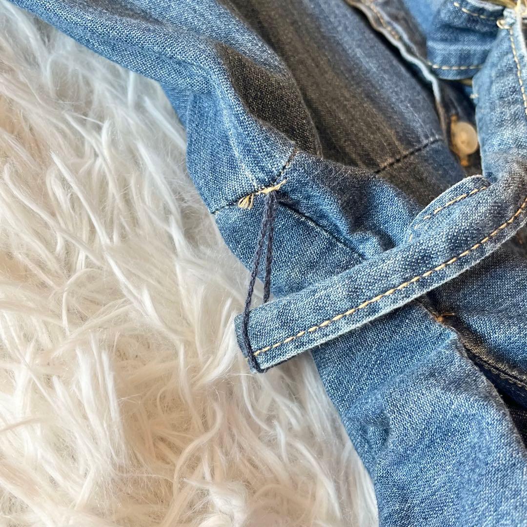 人気✨ ラルフローレン デニムシャツワンピース フレア ロゴ刺繍 ウエストベルト