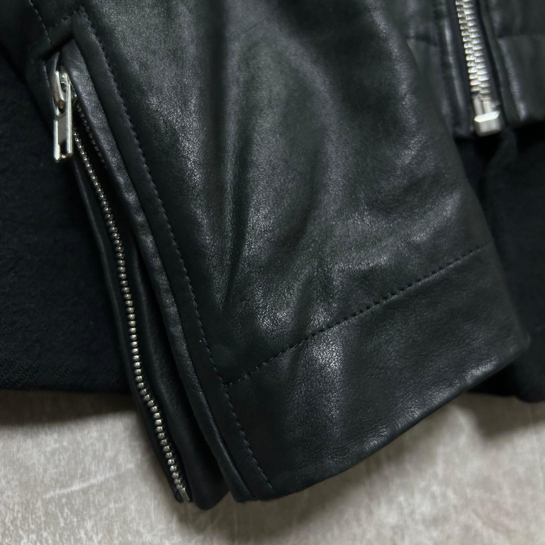 希少 Rick Owens 14AW カシミヤ裏地 レザーライダース 52 黒
