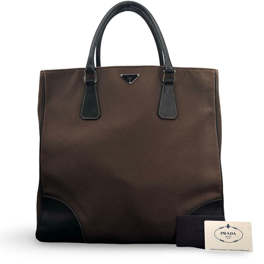 美品】 PRADA　プラダ　トートバッグ　三角ロゴ　キャンバス　革　A4収納