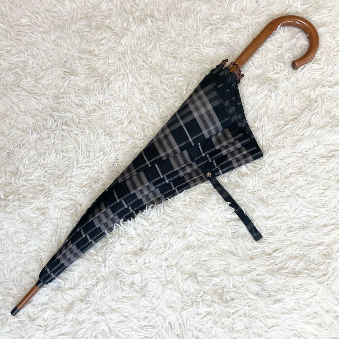 【サッシー】Burberry バーバリー 長傘 ノバチェック 木目調