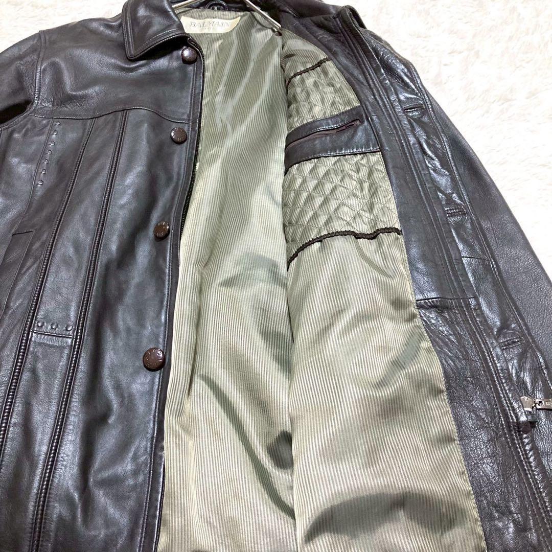 BALMAIN バルマン 高級ラムレザージャケット【S】キルティングコート 羊革
