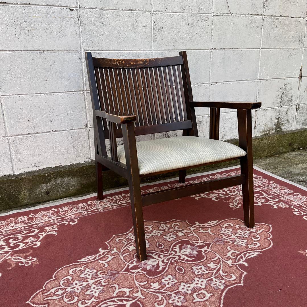 ビンテージ古家具◾️木製 肘掛けアームチェア ロビーチェア 椅子 イス チェア B