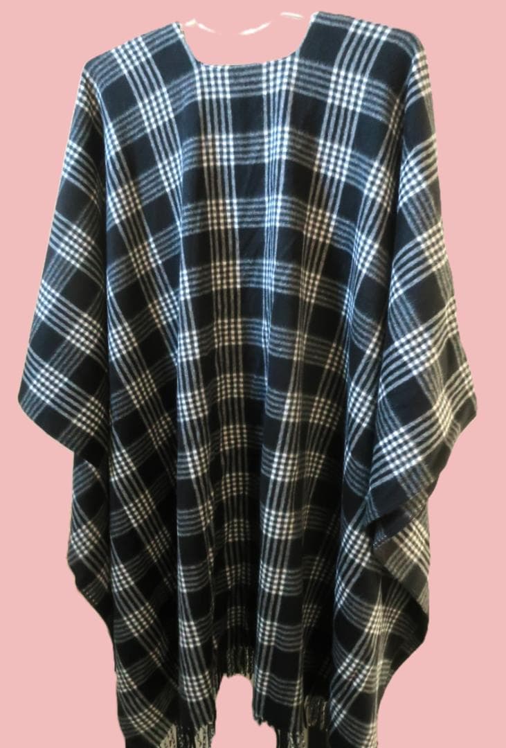 GUCCI チェック柄フリンジポンチョ ケープ　カシミア混合　Mサイズ