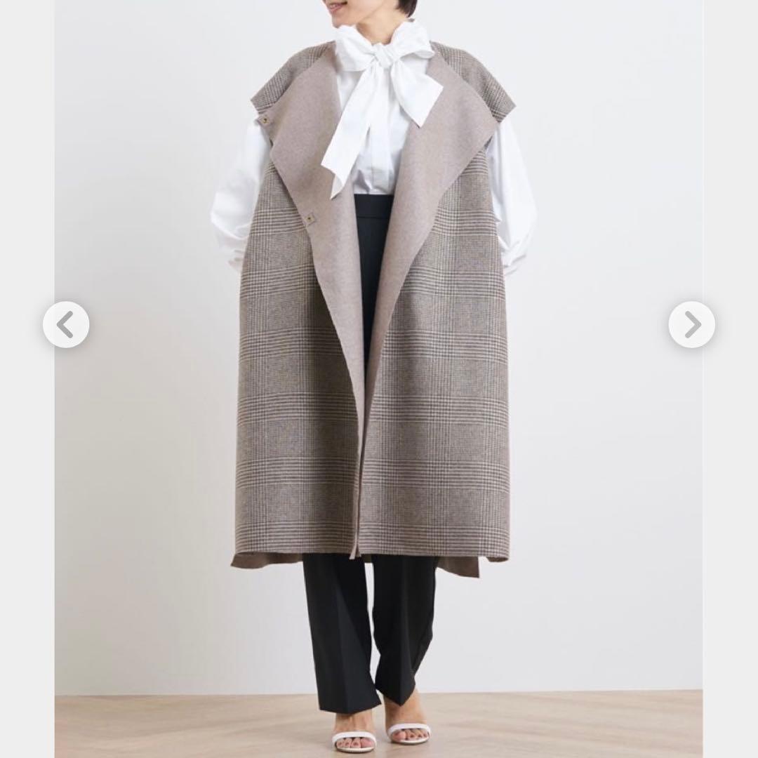 yori ヨリ チェック ロング ジレ ベスト シルク混