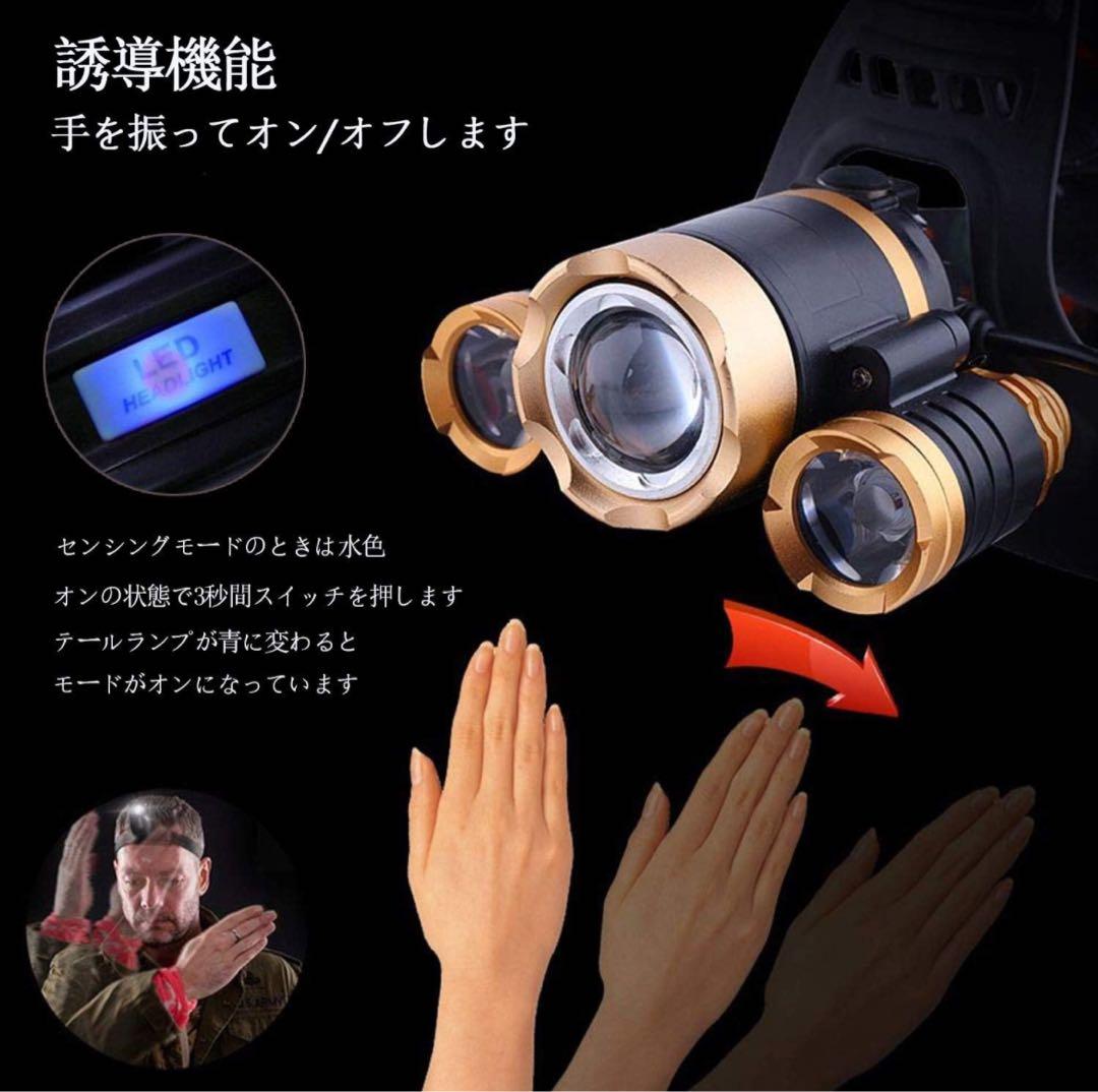ヘッドライト LED ヘッドランプ USB 充電式 センサー機能付き120°調整