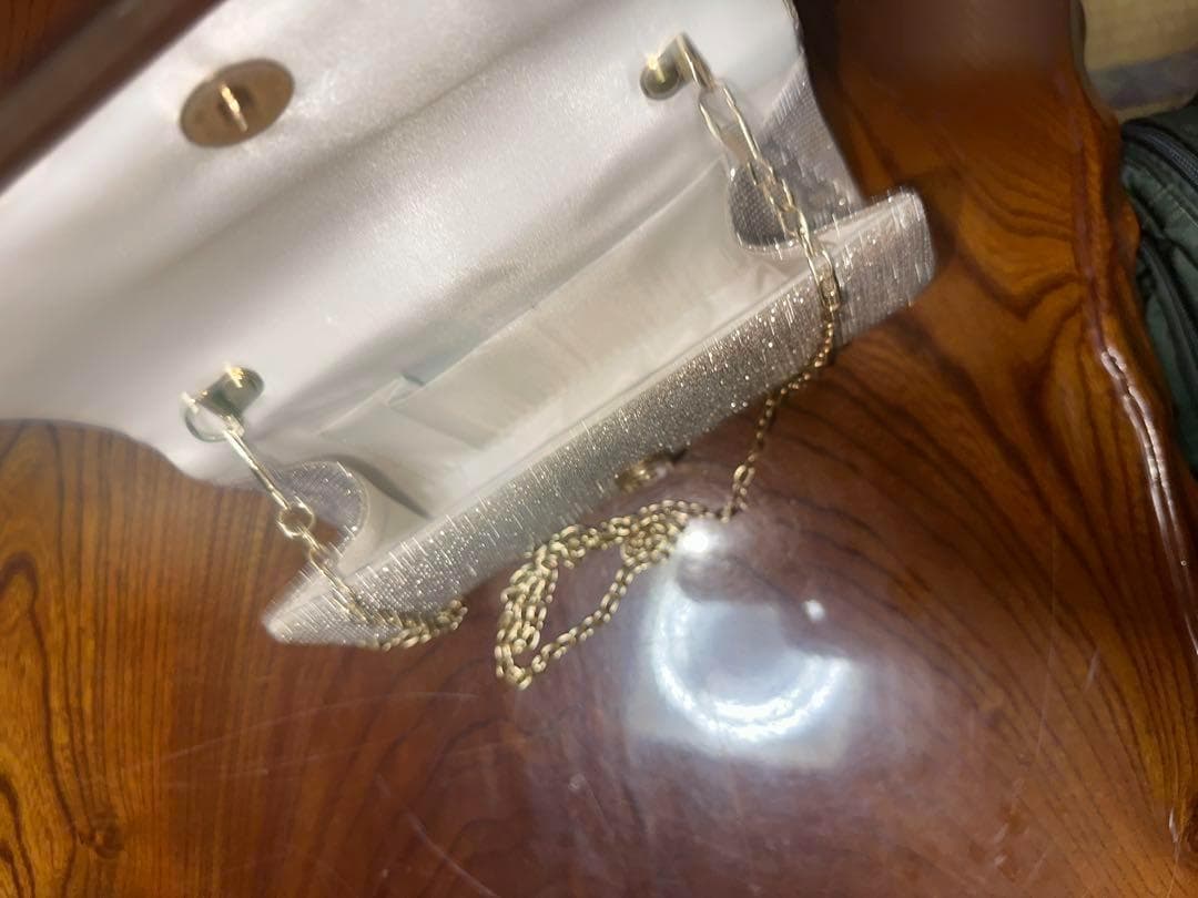 華やかで上品な結婚式様ゴールドグリッター フラットシューズ クラッチバッグセット