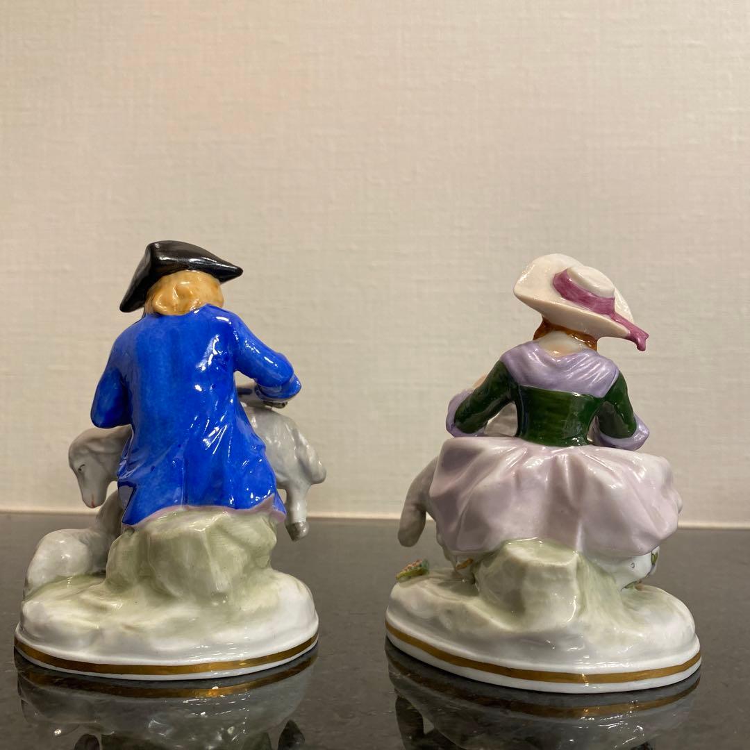 【希少♡一点物】ジッツェンドルフ　カップルと羊　磁器人形