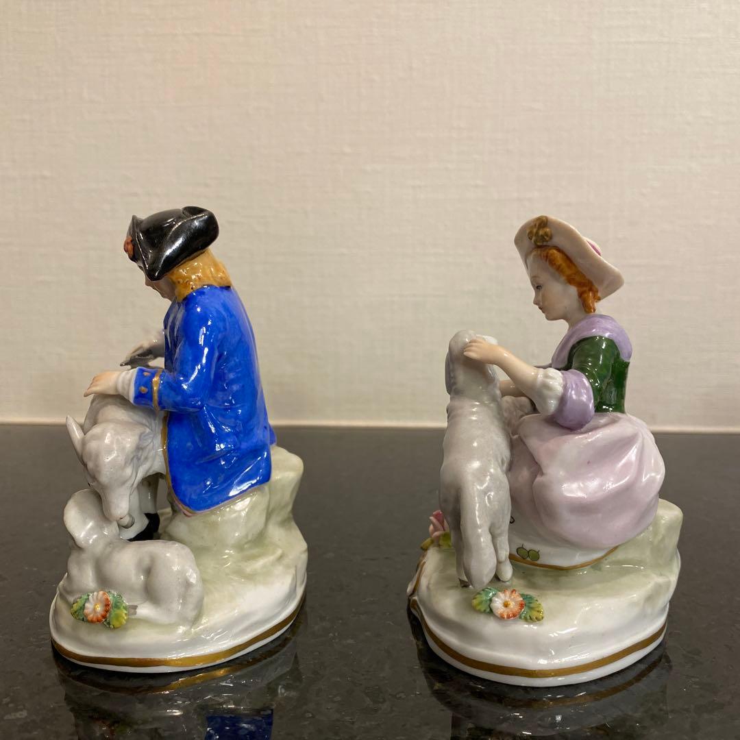 【希少♡一点物】ジッツェンドルフ　カップルと羊　磁器人形