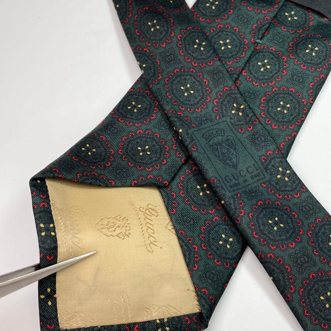 GUCCI グッチ　ネクタイ　シルク　モスグリーン　総柄　イタリア製