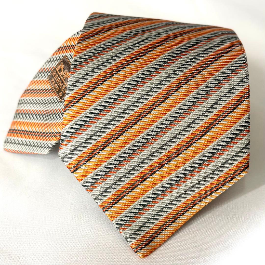 美品 HERMES エルメス ネクタイ ストライプ シルク100
