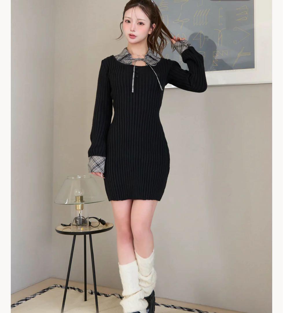 ダーリッチ レイヤードライクニットミニワンピース　F L 完売品