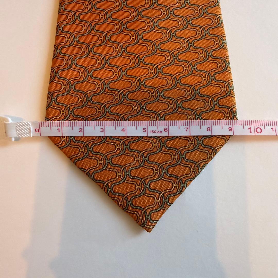 美品　エルメス　HERMESオレンジ 幾何学模様 H柄　高級ブランドネクタイ
