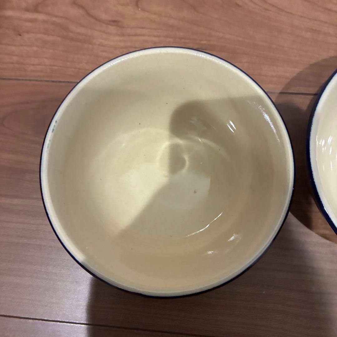 ソンべ焼き　ベトナム ライテウ焼き　陶器 手描き魚と植物の飯碗　大皿4個セット