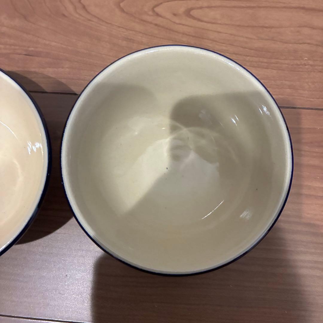 ソンべ焼き　ベトナム ライテウ焼き　陶器 手描き魚と植物の飯碗　大皿4個セット