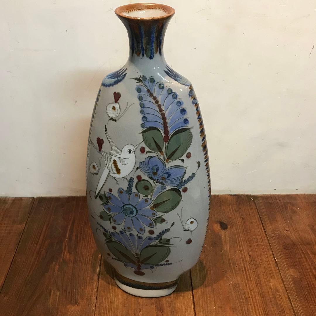 美品　メキシコ　トナラ焼　エルパロマール　焼物　花瓶　丁寧に描かれた　飾り花瓶