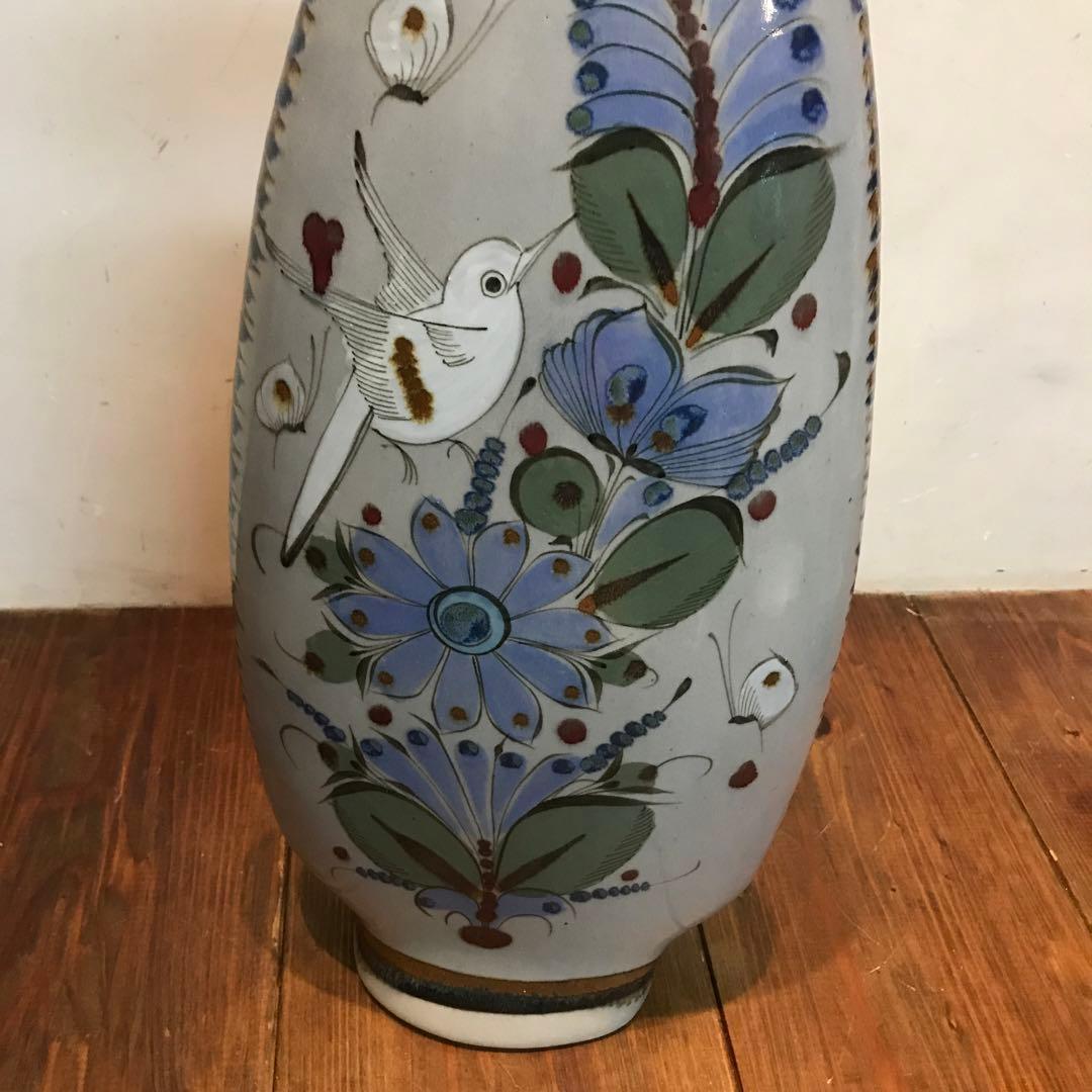 美品　メキシコ　トナラ焼　エルパロマール　焼物　花瓶　丁寧に描かれた　飾り花瓶