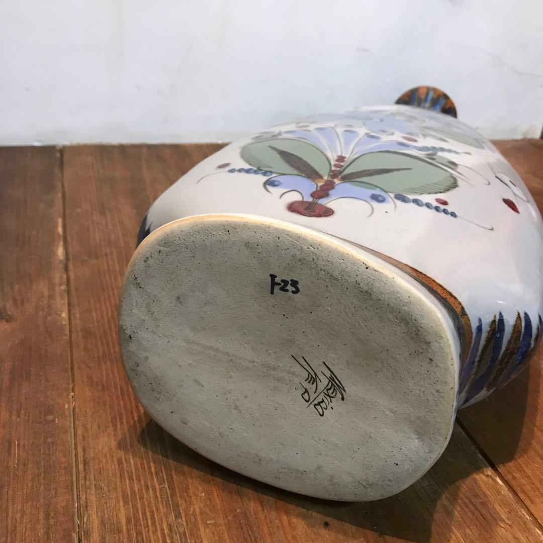 美品　メキシコ　トナラ焼　エルパロマール　焼物　花瓶　丁寧に描かれた　飾り花瓶