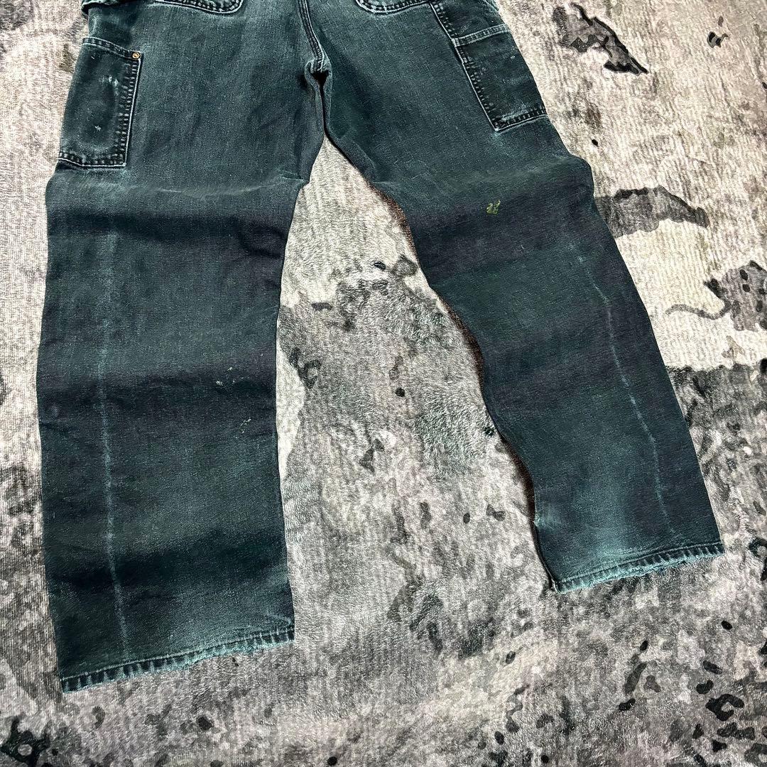 30×32 Carhartt ダブルニー B136 墨黒 極上フェード ボロ