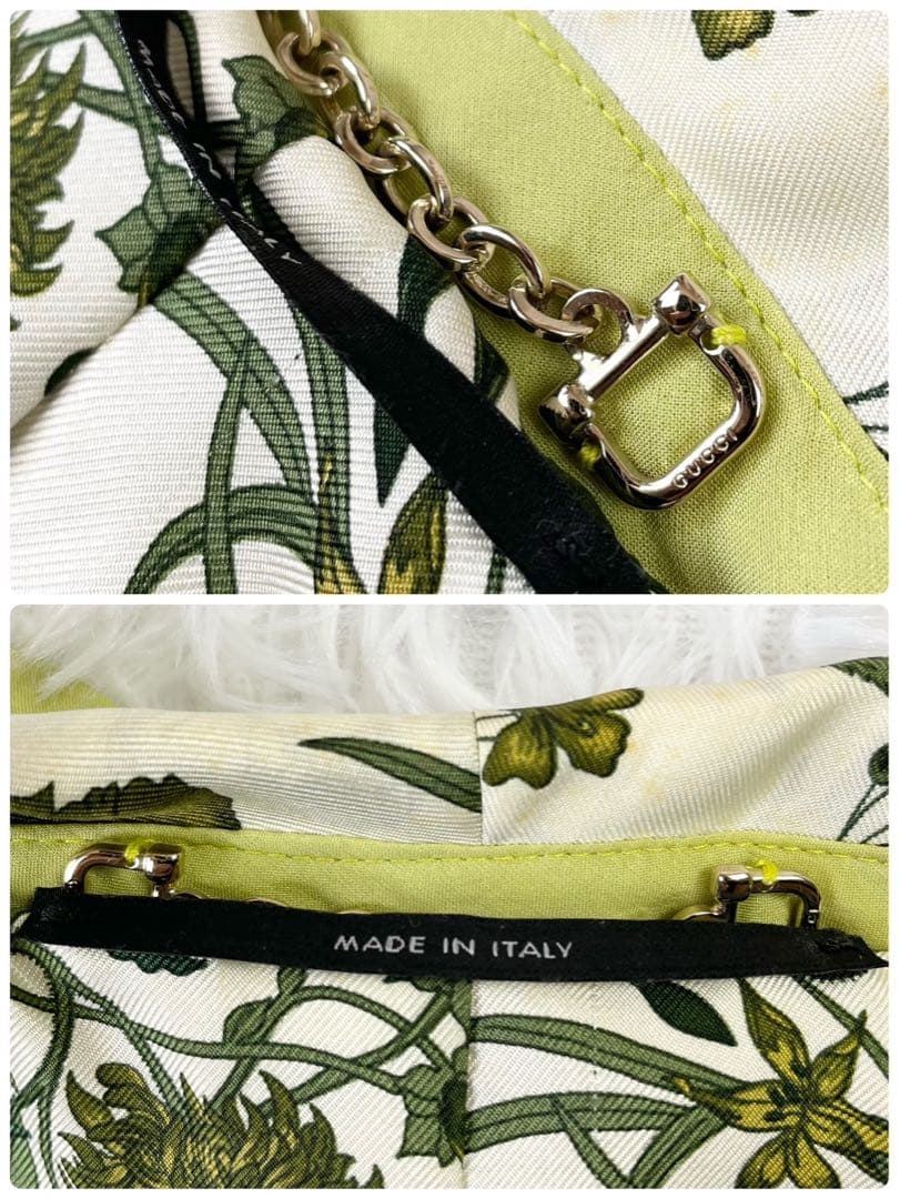 GUCCI ショートポンチョ シルク混 リボンタイ ボタニカル ベージュ 40