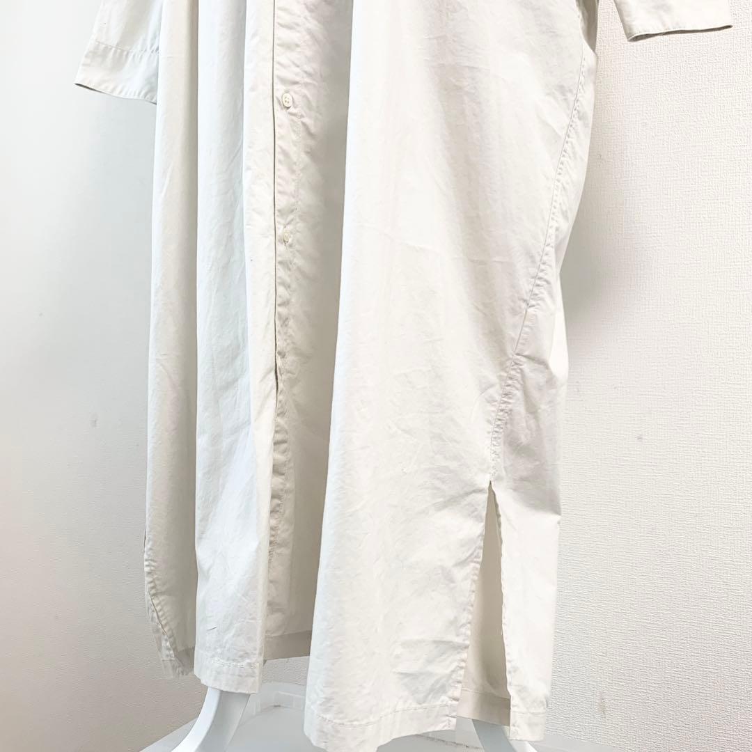 【美品】かぐれ＊バンドカラー オーバーシャツワンピース オフ白 F ロング