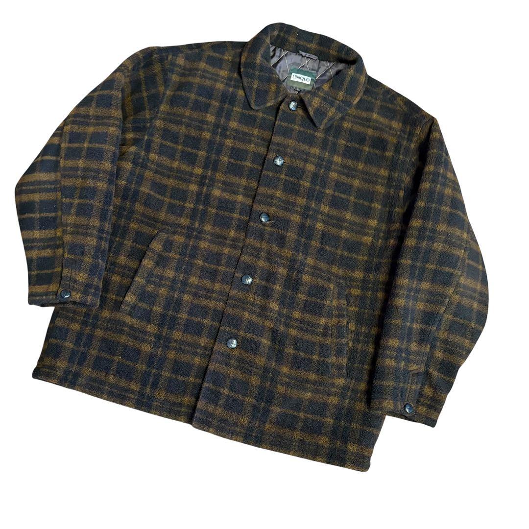 初期タグ80s オールド ユニクロ UNIQLO チェックフリースダイヤキルL
