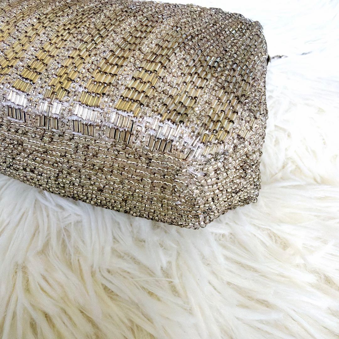 希少デザイン✨ヴィンテージ 総ビーズバッグ 鏡付き オーロラ刺繍 レトロ