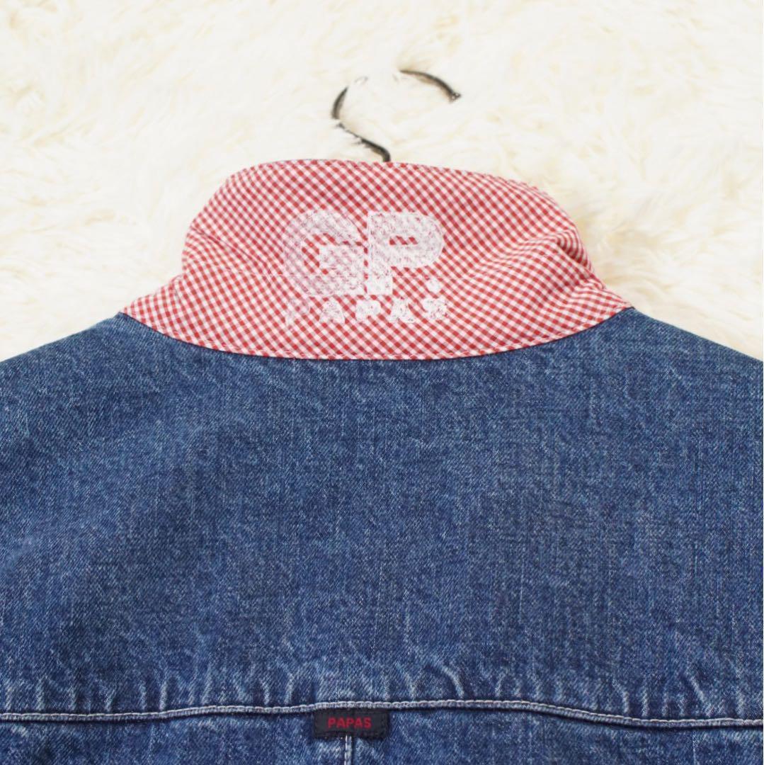 希少 左右非対称《Papas》デニムジャケット(50)加工 チェック 日本製
