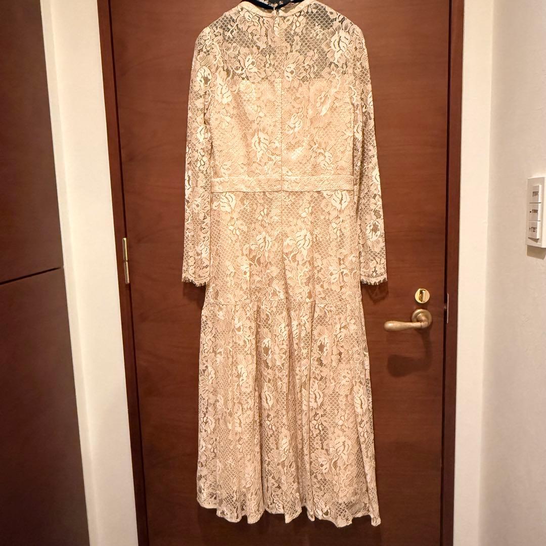 【美品】　セルフォード　ボウタイ総レースワンピース　34サイズ　ベージュ