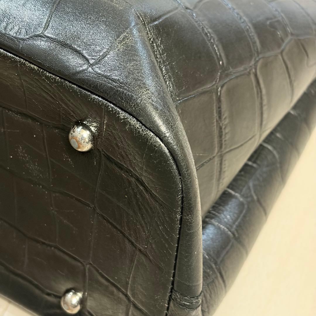 BARNEYS NEW YORK クロコ型押し　レザートートバッグ　ブラック