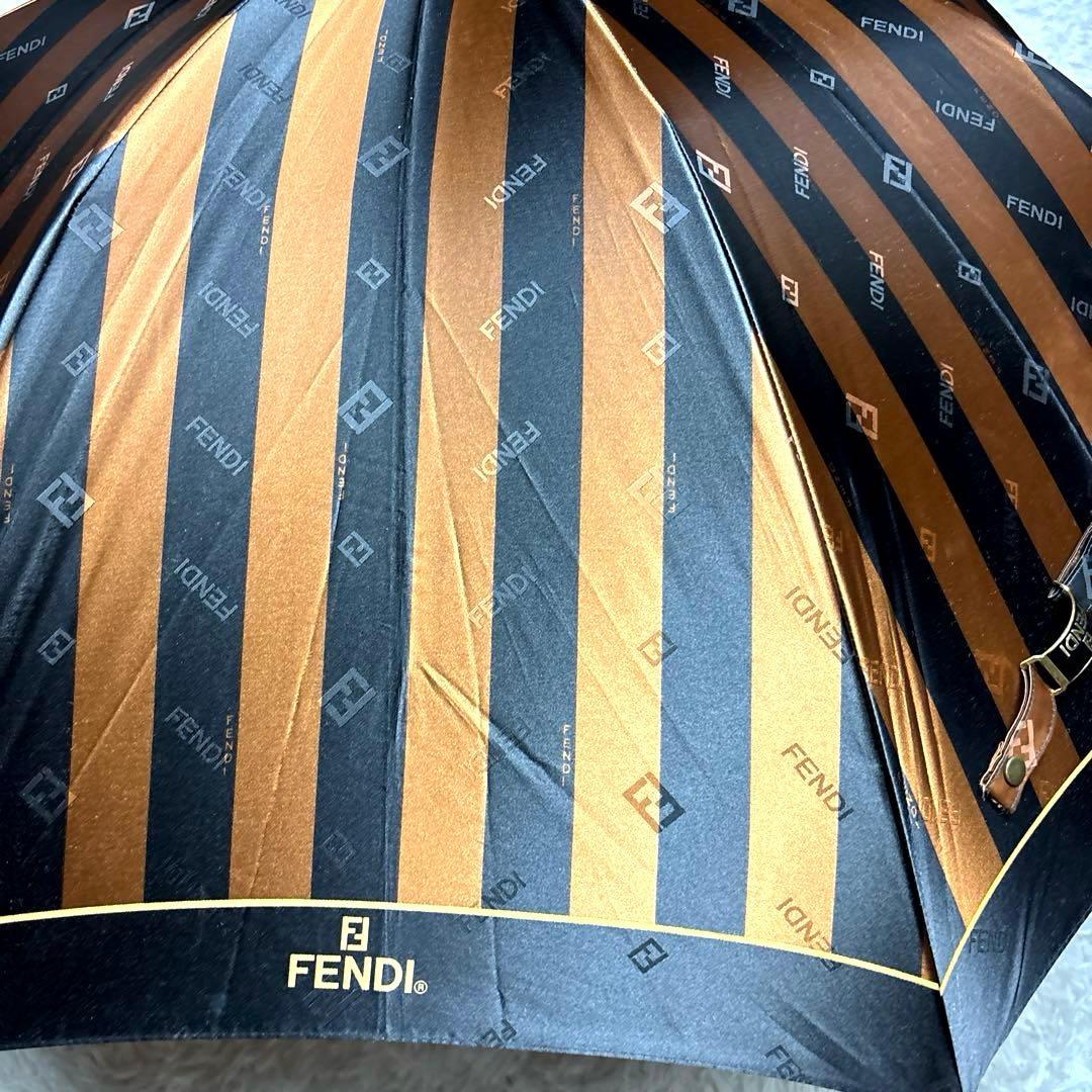 ◎希少 FENDI フェンディ 長傘 雨傘 ペカン柄 ロゴ ブラウン ブラック