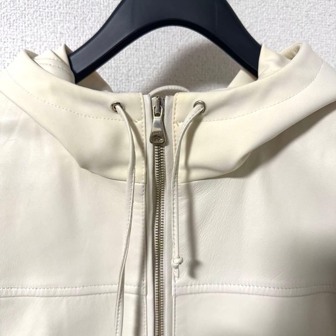 EMMETI　エンメティ　レザージャケット　ラムレザー　羊革　白　パーカー　L