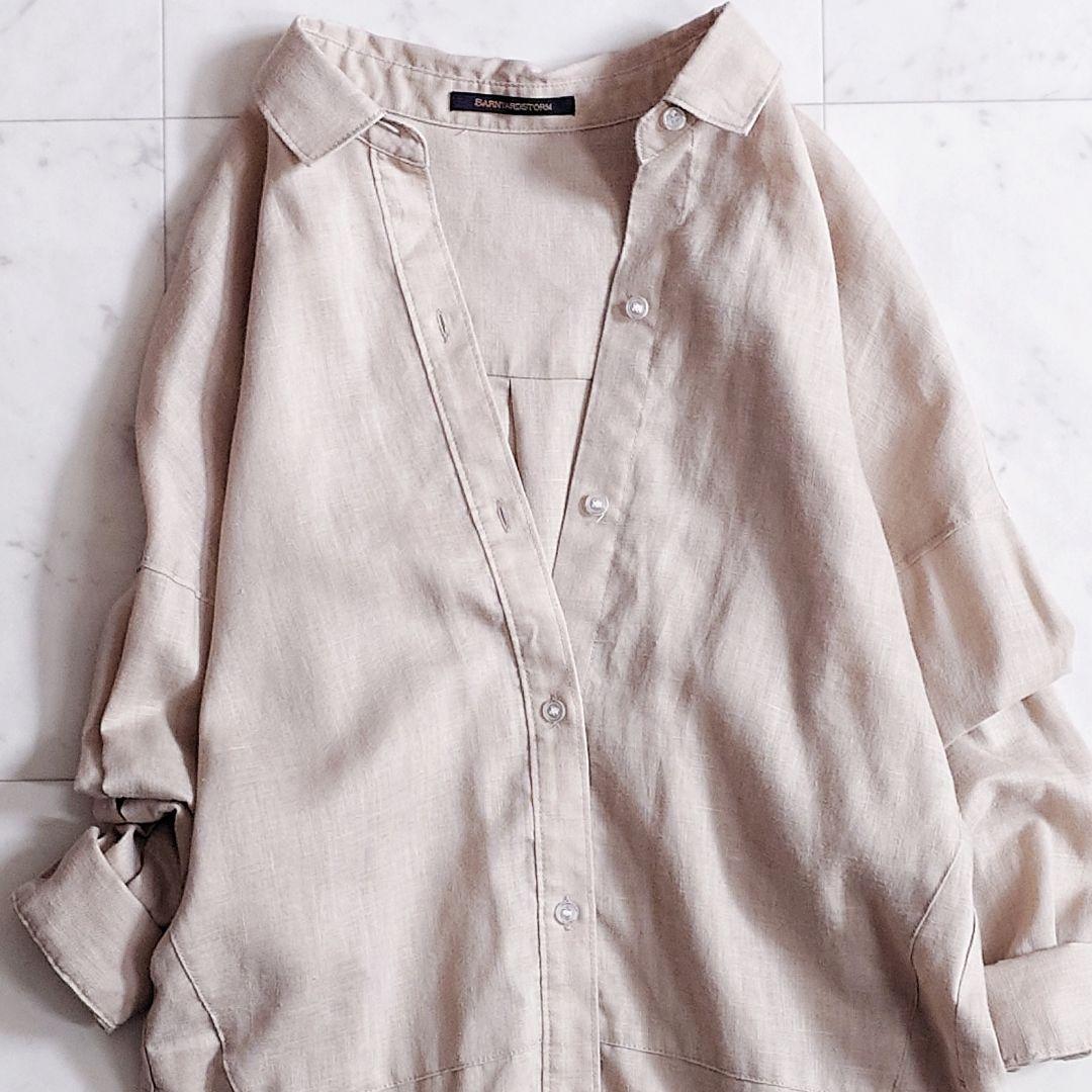 美品✨バンヤードストーム リネンシャツワンピース ベージュ 麻100% 羽織