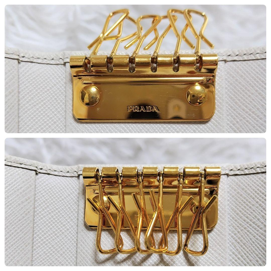 未使用級極美品✨プラダ♡6連キーケース　ロゴプレートりぼん　ゴールド金具ホワイト