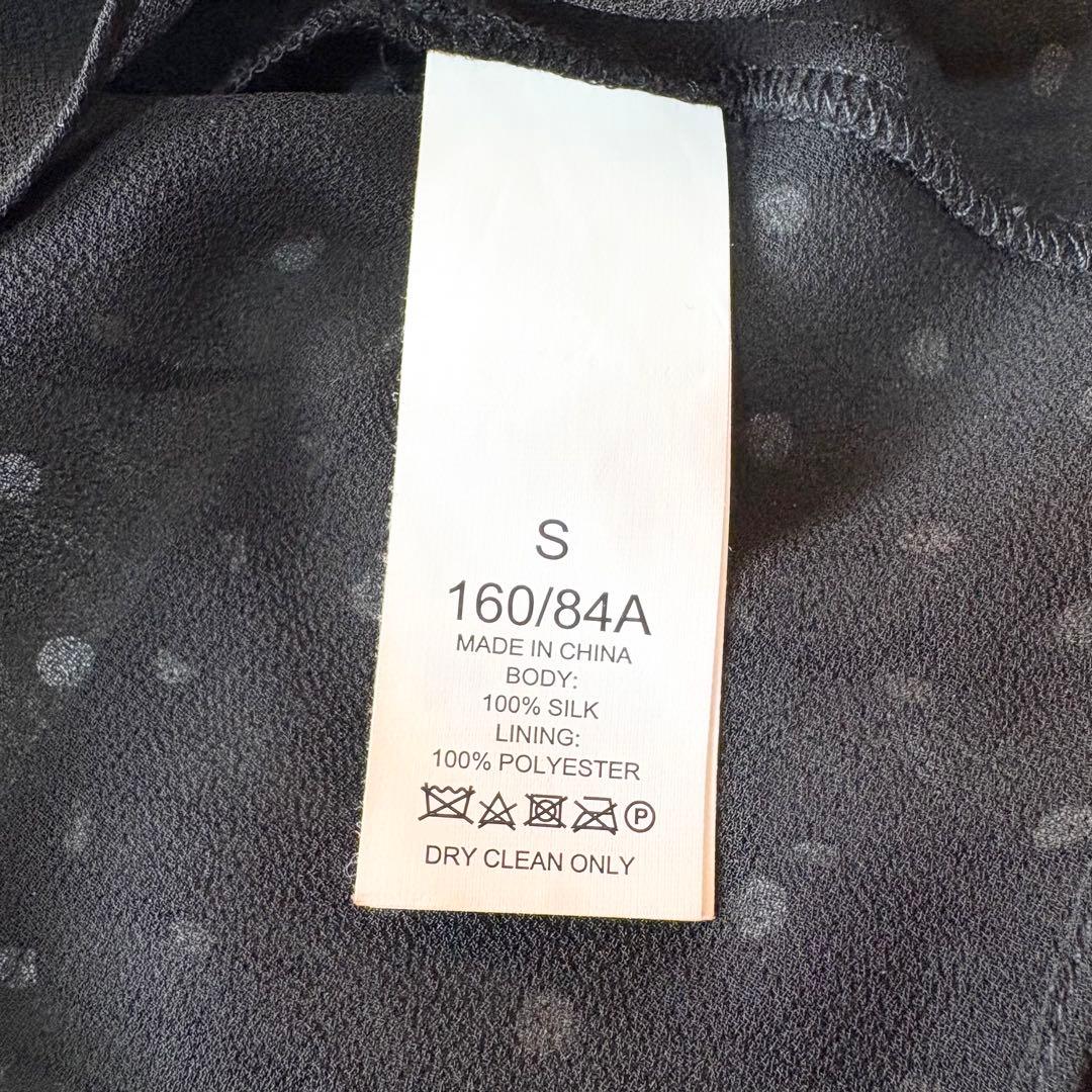 【美品】ケイトスペード　ワンピース　シルク100％　ロング　ドット　ボウタイ　黒
