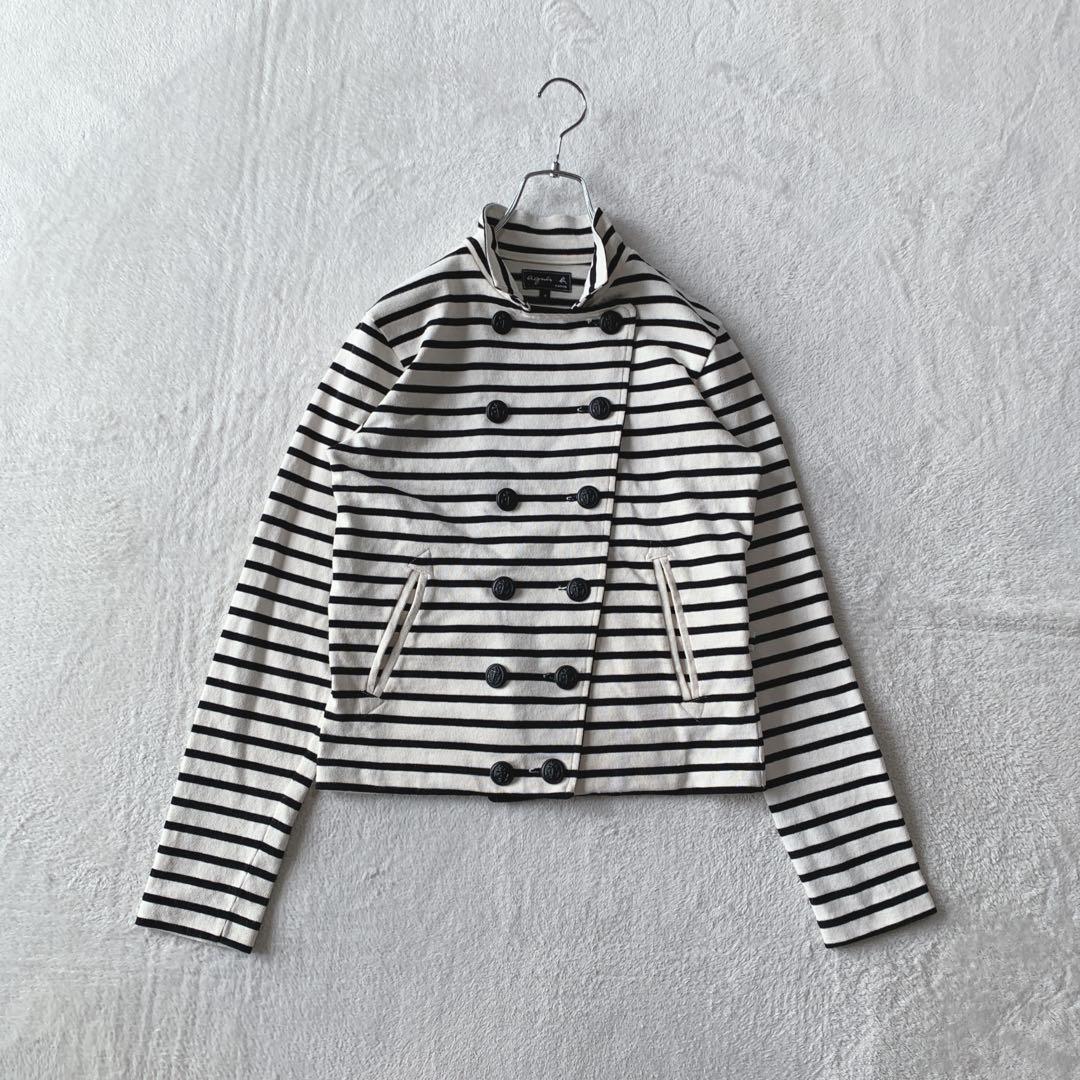 希少 agnès b. アニエスベー ボーダー ダブル ジャケット ルーマニア製