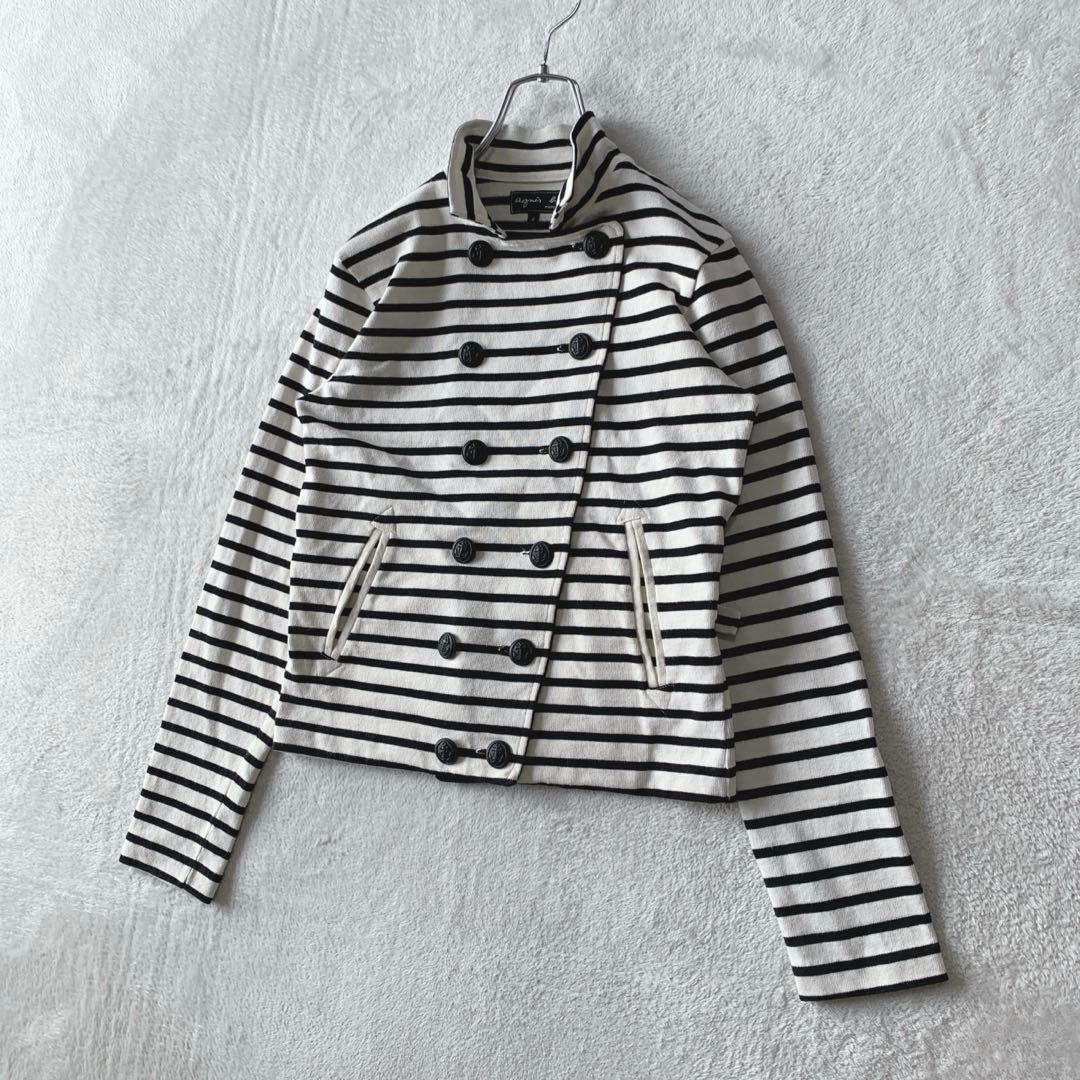 希少 agnès b. アニエスベー ボーダー ダブル ジャケット ルーマニア製