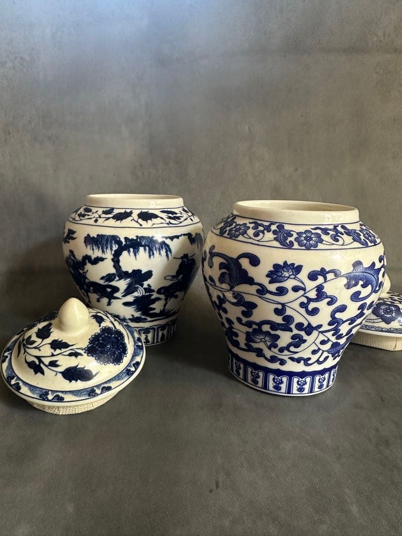 【2個セット】中国景徳鎮製/キャニスター/保存容器/茶葉容器/茶器/紅茶