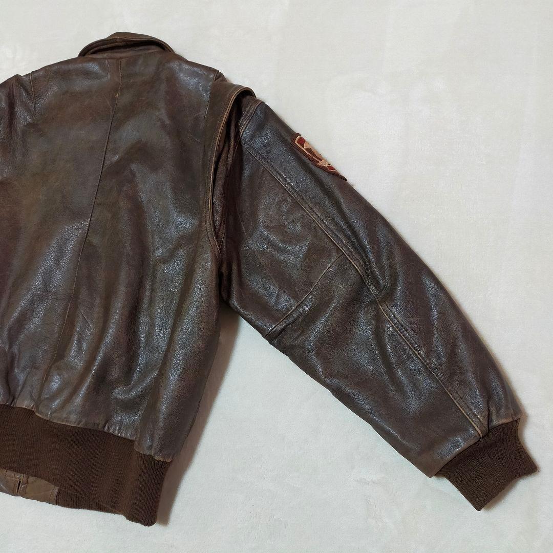 80S 90S　ヴィンテージ　牛革　ワッペン付レザージャケット　Lサイズ