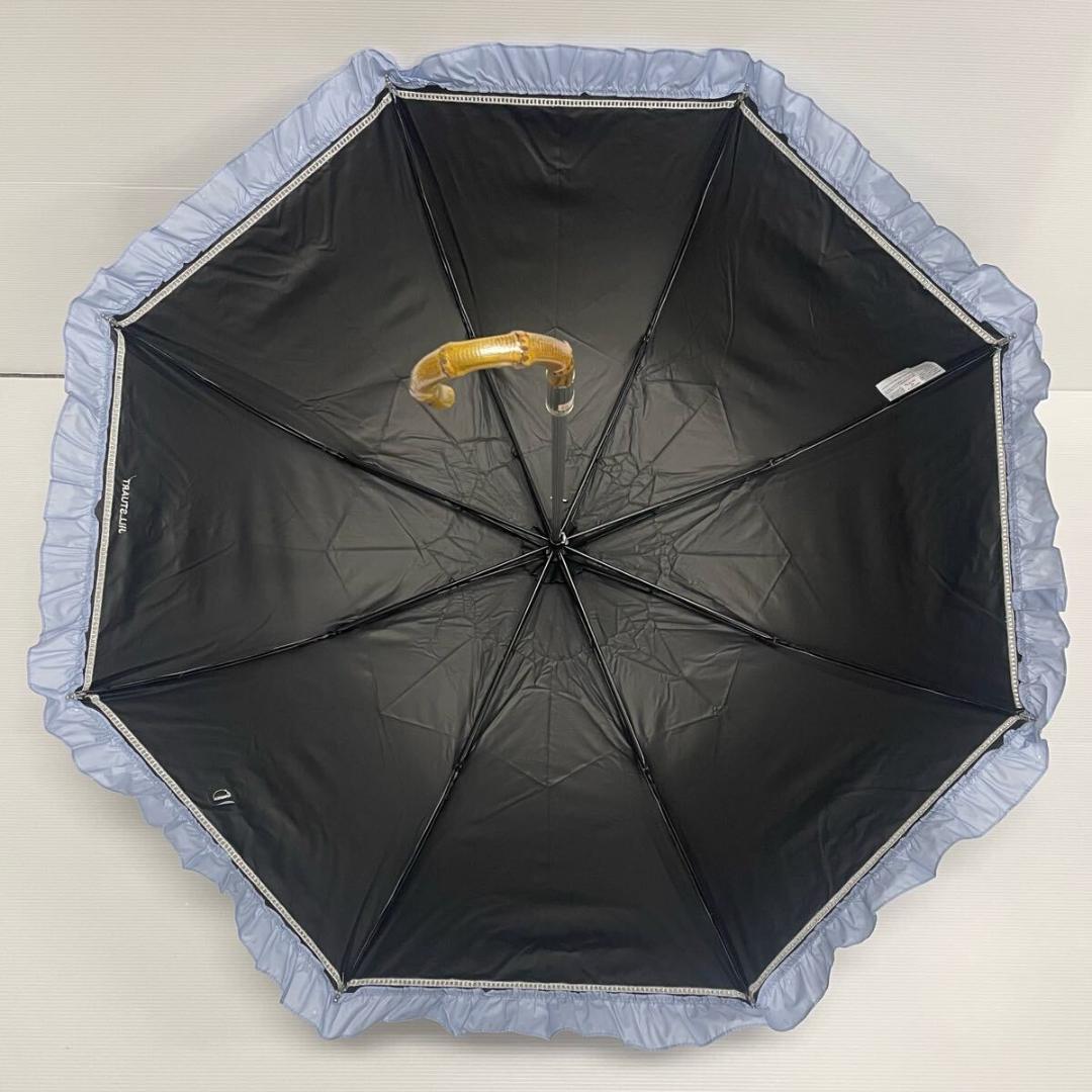 M*e様 新品52993ジルスチュアートブルー フリル晴雨兼用折りたたみ日傘雨傘