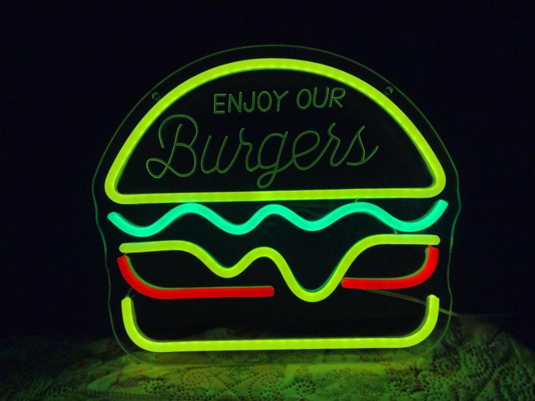 ハンバーガーLEDネオンサイン　ネオンランプ　明るさ調節機能つき