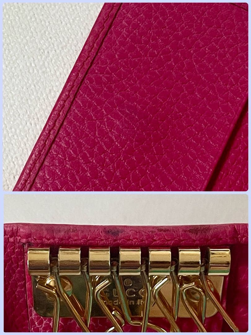 GUCCI GG マーモント　レザー 6連キーケース フューシャピンク系