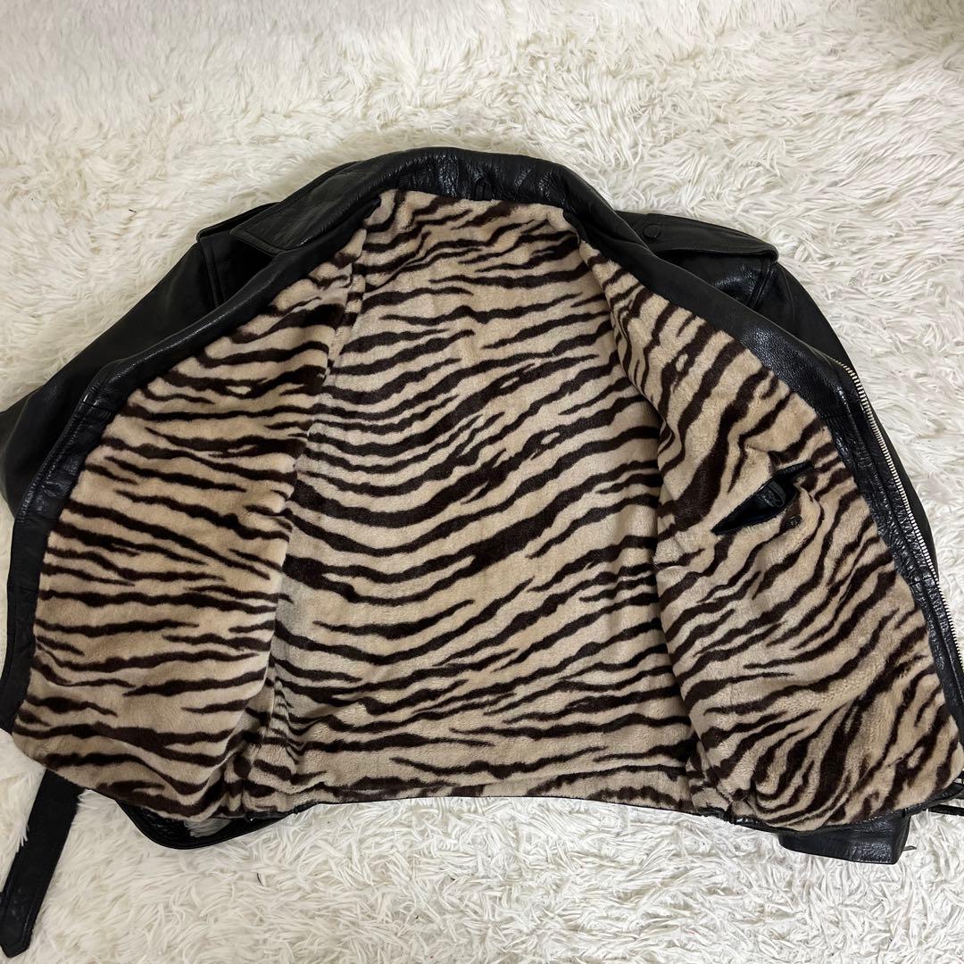 Vintage レザー 短丈 ダブルライダース ベルト付 黒 YKK